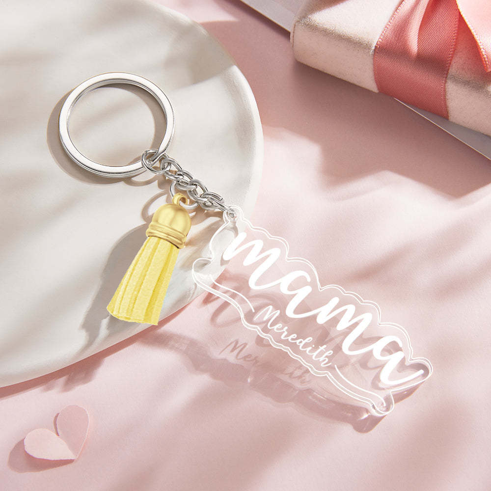 Custom Family Names Clear Acrylic Keychain Personalized Mama Key Ring Mother's Day Gifts - soufeelus