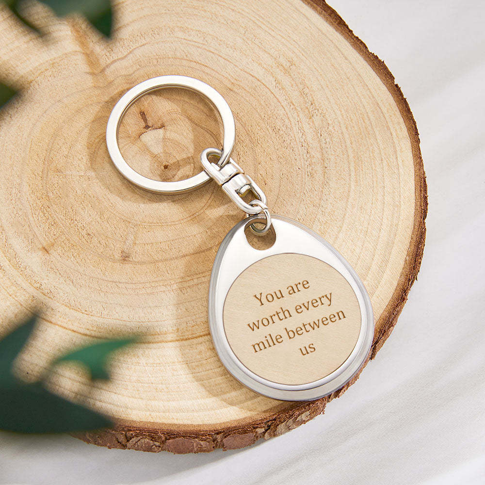 Custom Engraved Wooden Metal Keychain Personalized Text Anniversary Gifts - soufeelus