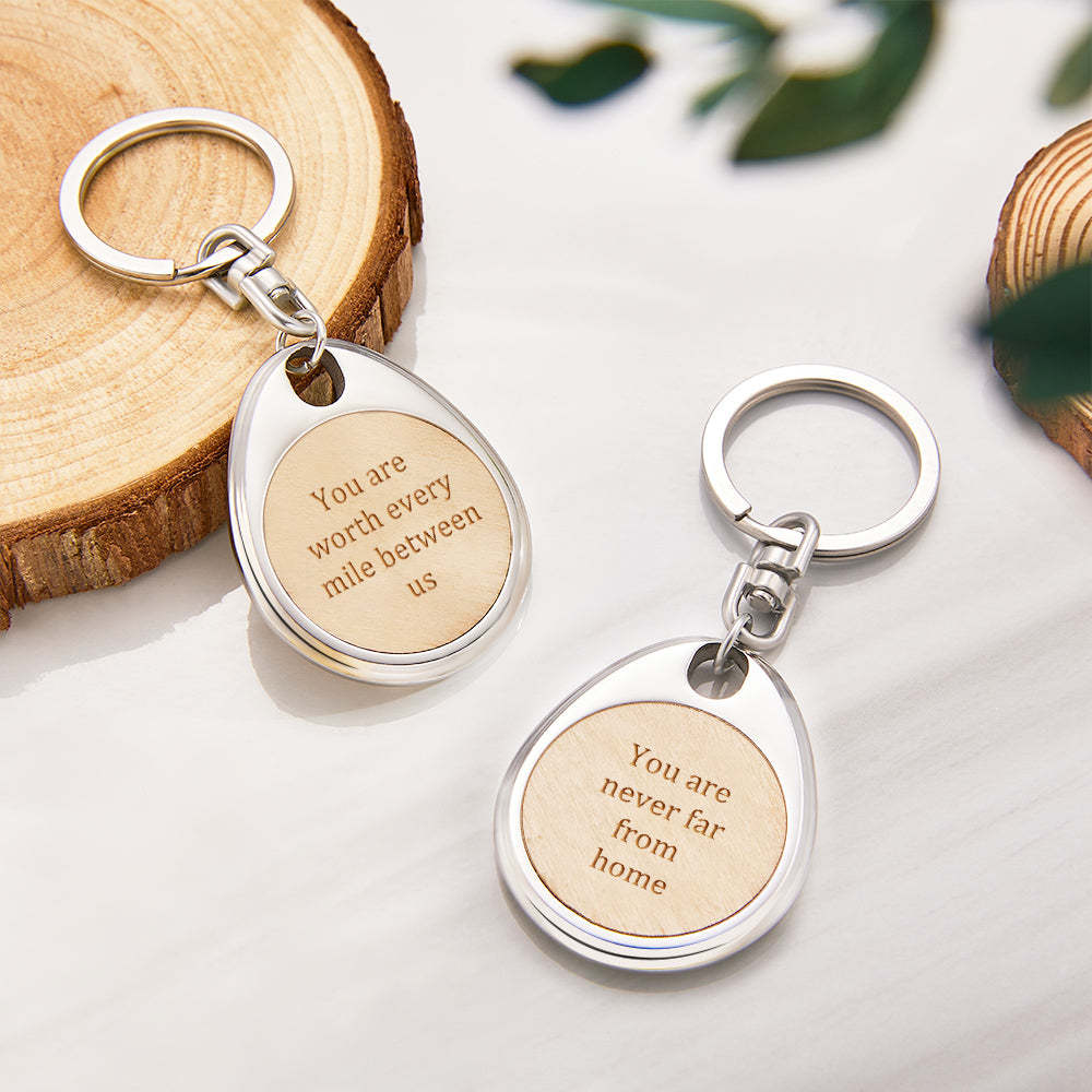 Custom Engraved Wooden Metal Keychain Personalized Text Anniversary Gifts - soufeelus