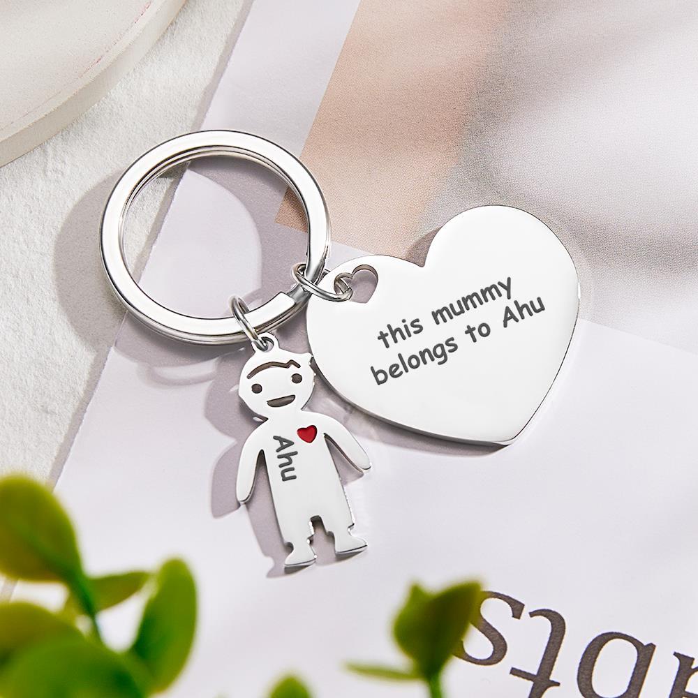 Custom Engraved Heart Keychain Boy Girl Keychain Mother's Day Gifts - soufeelus