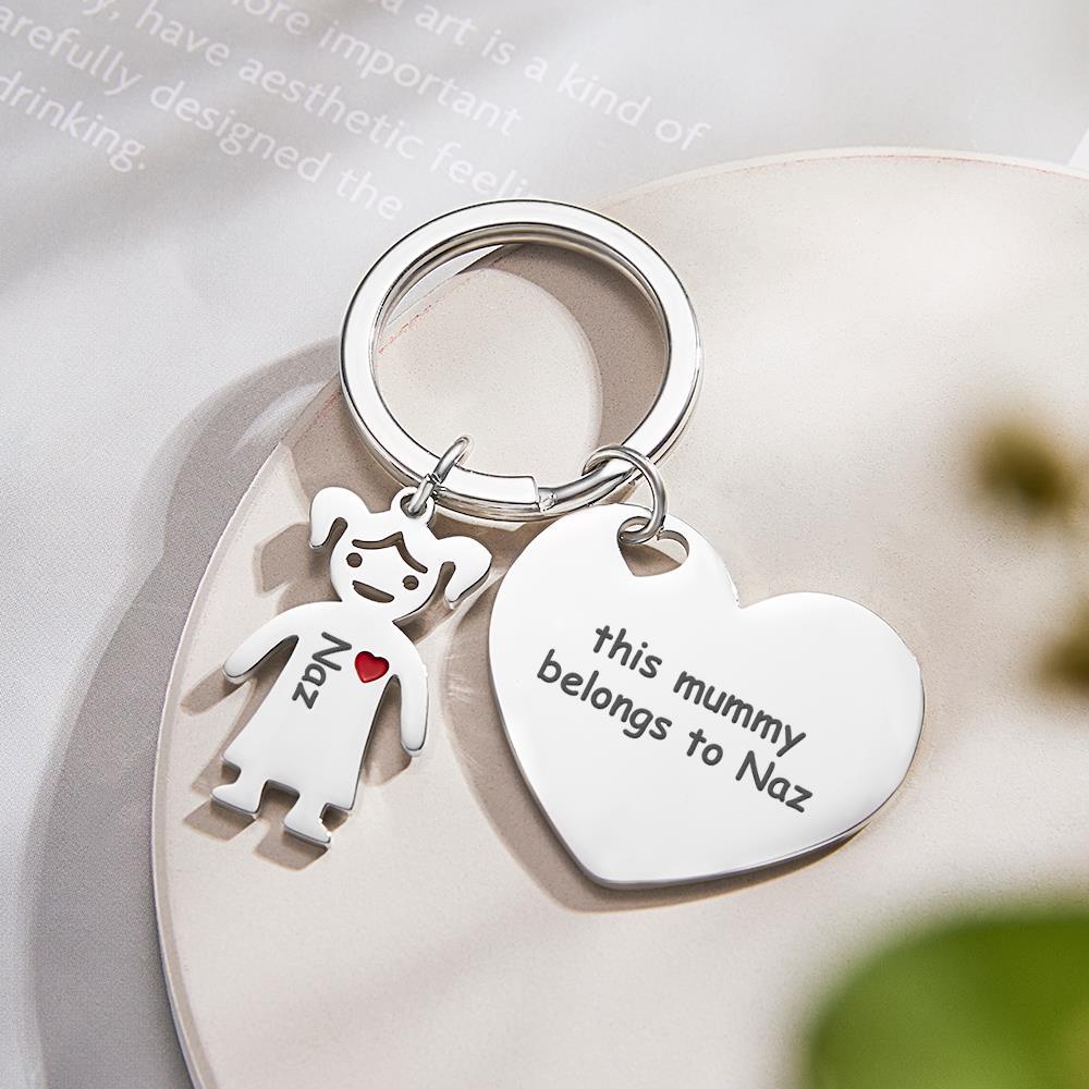 Custom Engraved Heart Keychain Boy Girl Keychain Mother's Day Gifts - soufeelus