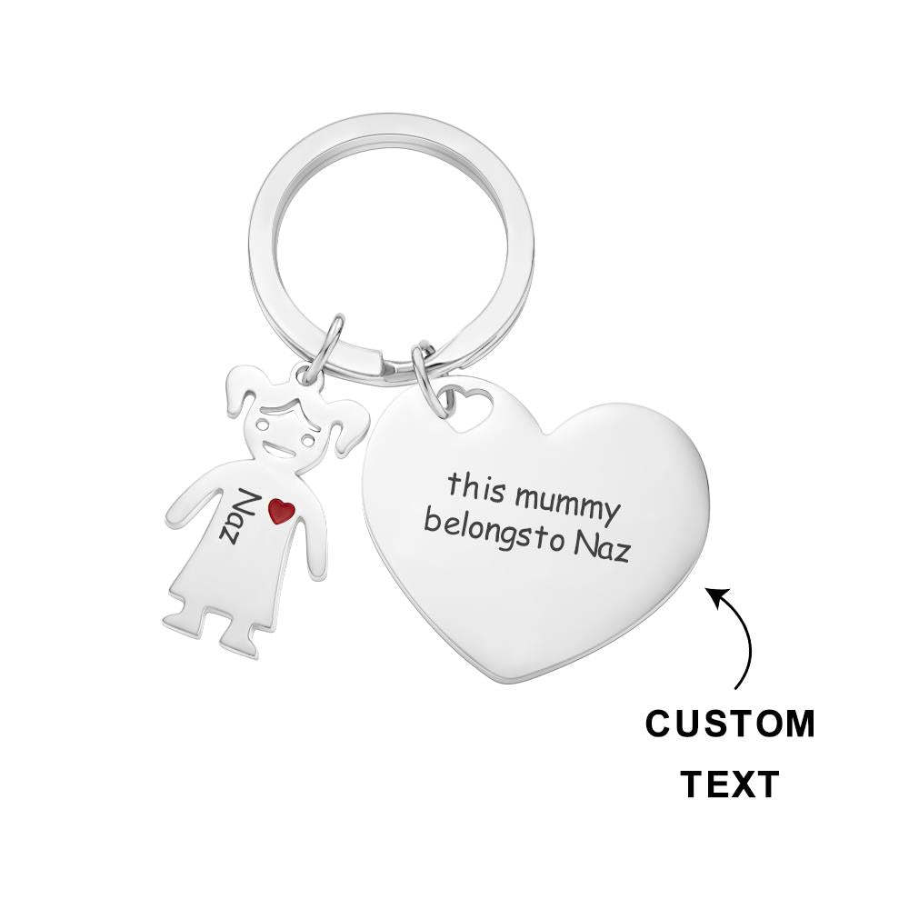 Custom Engraved Heart Keychain Boy Girl Keychain Mother's Day Gifts - soufeelus