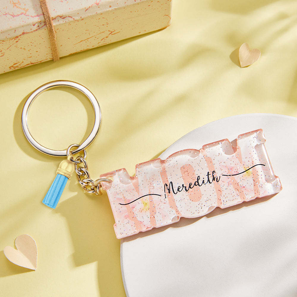 Custom Name Flower Acrylic Keychain Personalized Mama Key Ring Mother's Day Gifts - soufeelus
