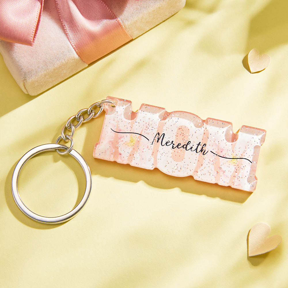 Custom Name Flower Acrylic Keychain Personalized Mama Key Ring Mother's Day Gifts - soufeelus