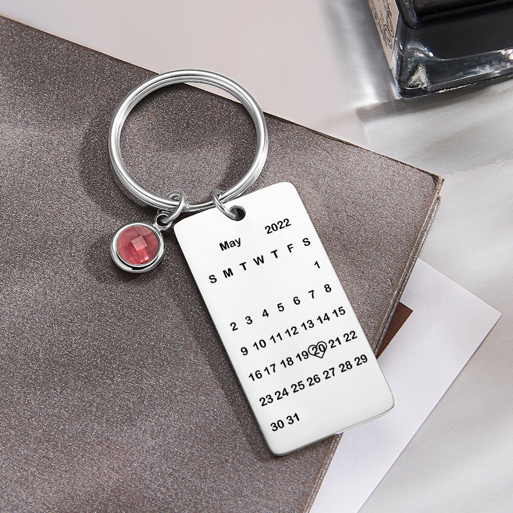 Custom Name Calendar Birthstone Keychain Personalized Date Birthday Gifts - soufeelus