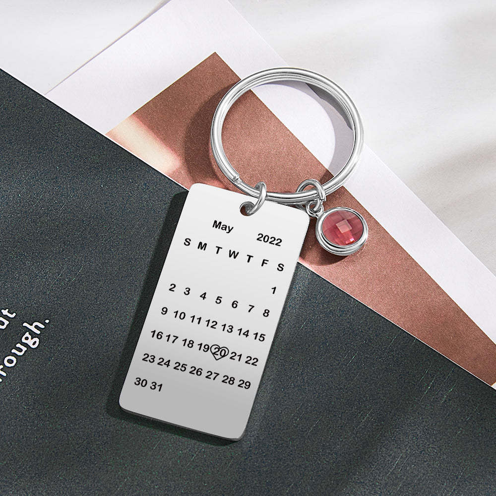 Custom Name Calendar Birthstone Keychain Personalized Date Birthday Gifts - soufeelus