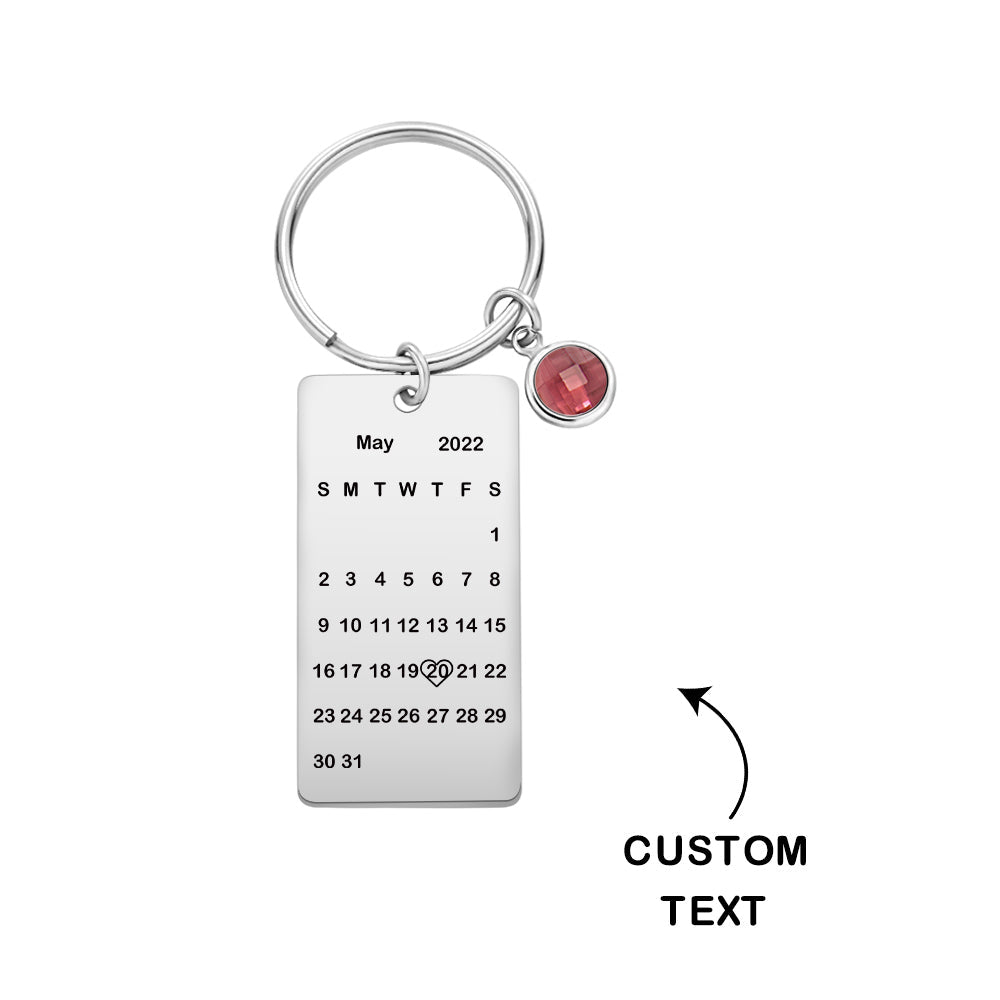 Custom Name Calendar Birthstone Keychain Personalized Date Birthday Gifts - soufeelus