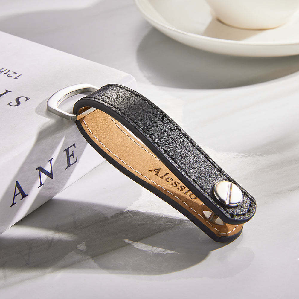 Custom Engraved Keychain Simple Leather Men's Gifts - soufeelus