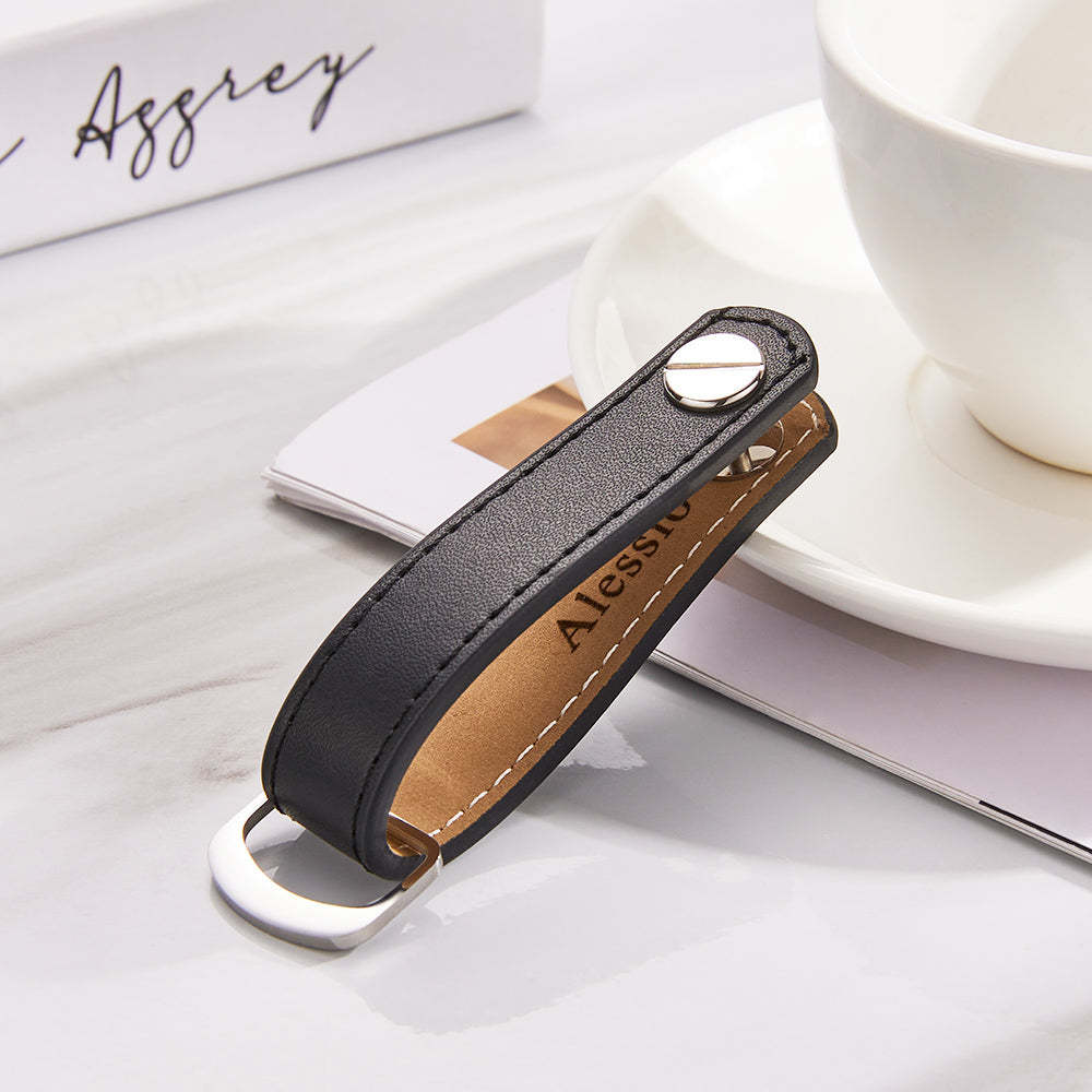 Custom Engraved Keychain Simple Leather Men's Gifts - soufeelus