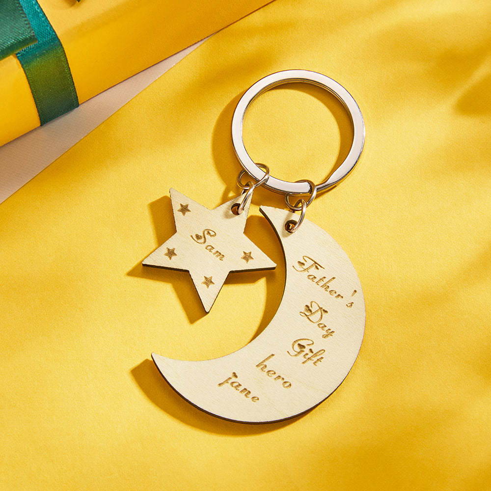 Custom Engraved Keychain Star Moon Creative Gifts - soufeelus