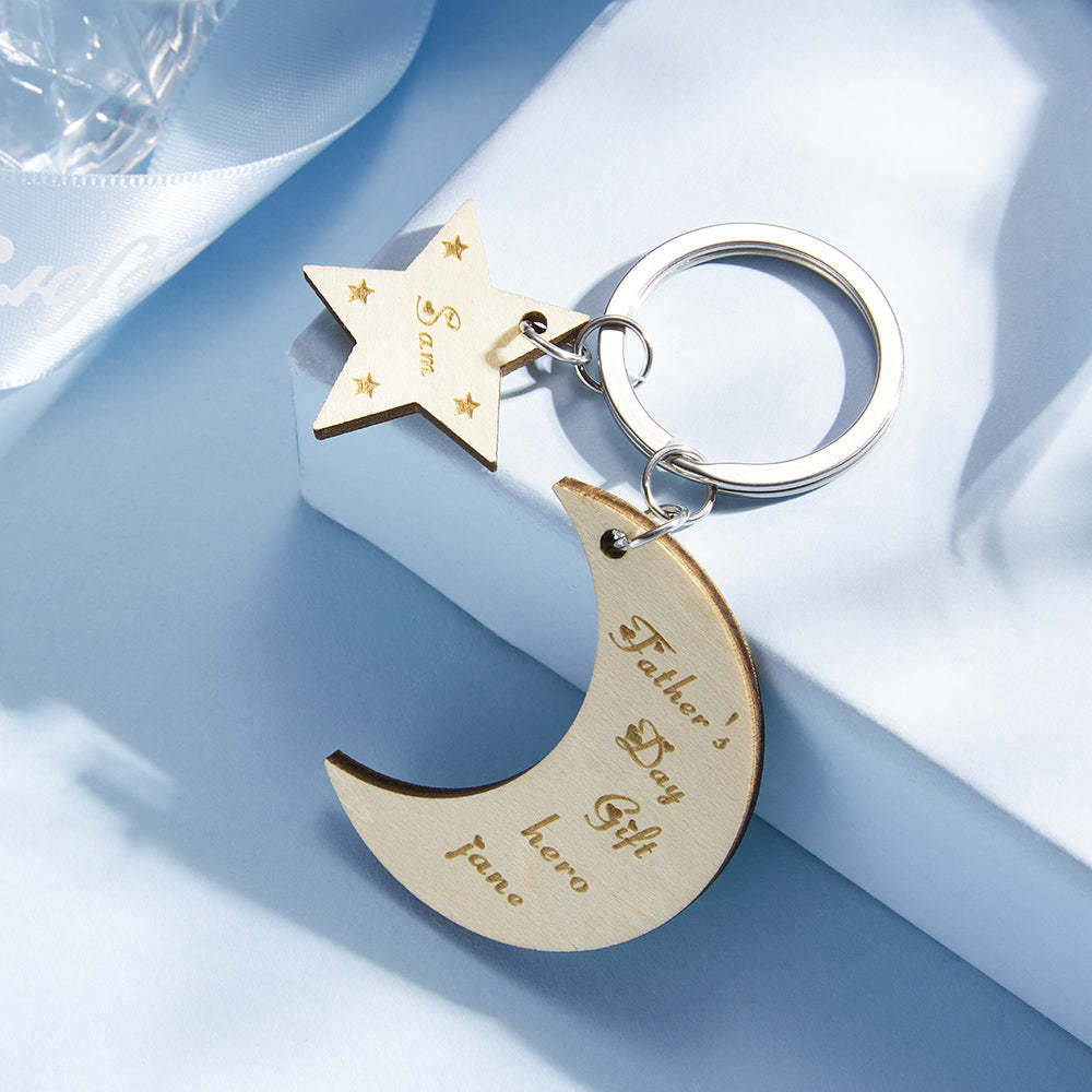 Custom Engraved Keychain Star Moon Creative Gifts - soufeelus