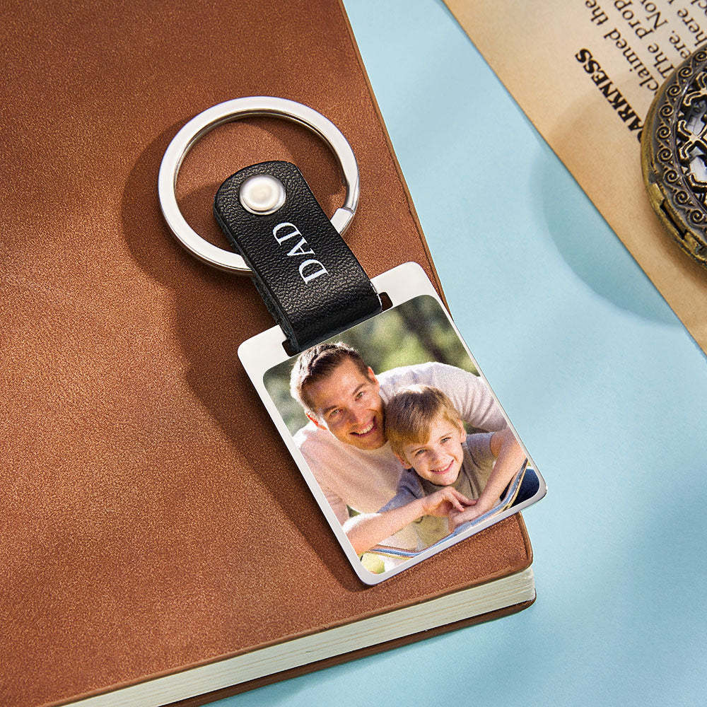 Custom Photo Keychain Leather Gifts for Father - soufeelus