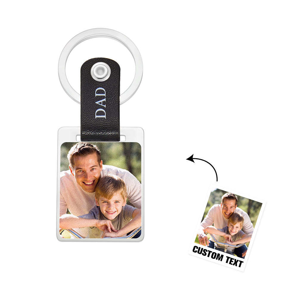 Custom Photo Keychain Leather Gifts for Father - soufeelus