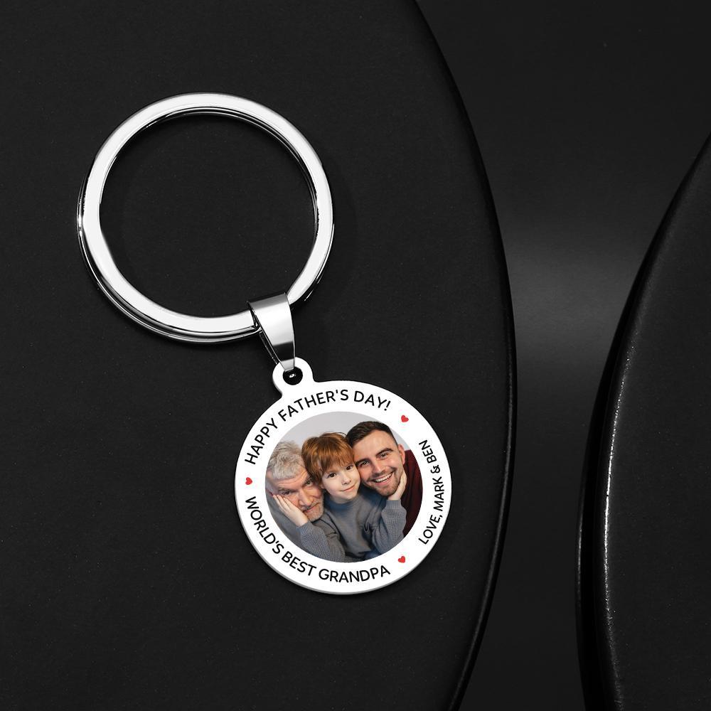 Round Tag Photo Keychain With Engraved Words Best Father Gifts for Father's Day Stainless Steel - soufeelus