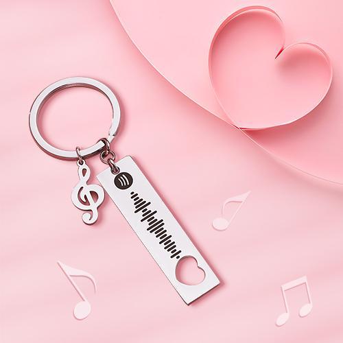 Customized Scannable Spotify Code Plaque Keychain Music and Photo, Song Keychain,Engraved Keychain Anniversary Gifts For Lovers - soufeelus