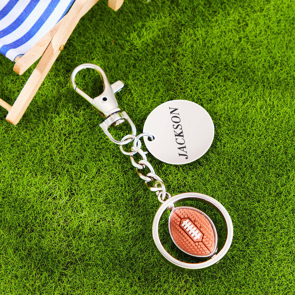 Custom Engraved Keychain American Football Rotatable Pendant Sports Lover Gifts - soufeelus