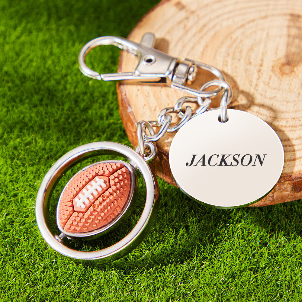 Custom Engraved Keychain American Football Rotatable Pendant Sports Lover Gifts detail