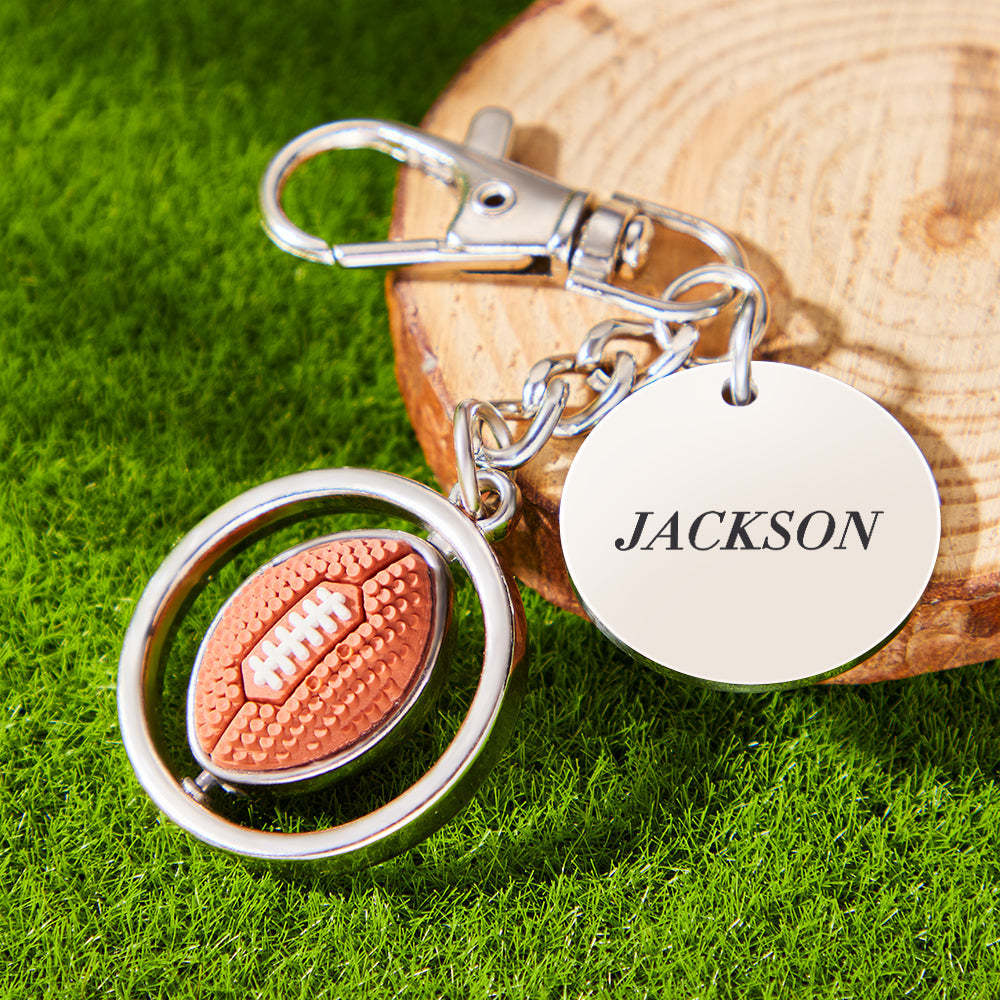 Custom Engraved Keychain American Football Rotatable Pendant Sports Lover Gifts - soufeelus