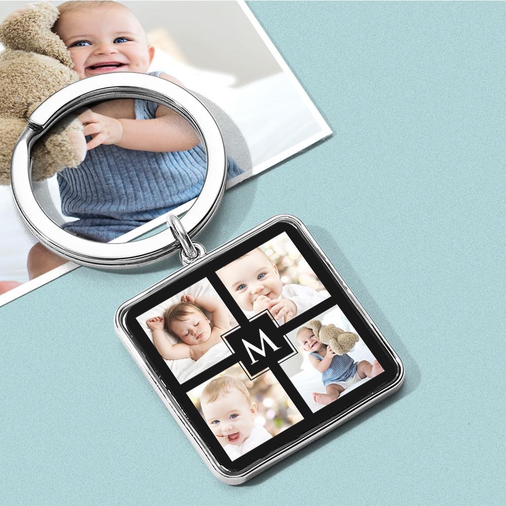 Unique Custom Cute Square Photo Engraved Keychain Anniversary Gifts for Baby - soufeelus