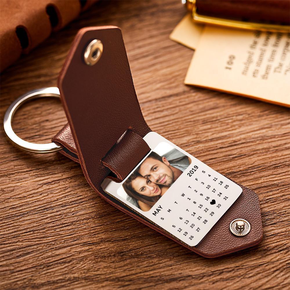 Leather Photo Keychain, Custom Boyfriend Gift, Anniversary Gifts For Boyfriend, Custom Picture Keychain With Engraved Text - soufeelus