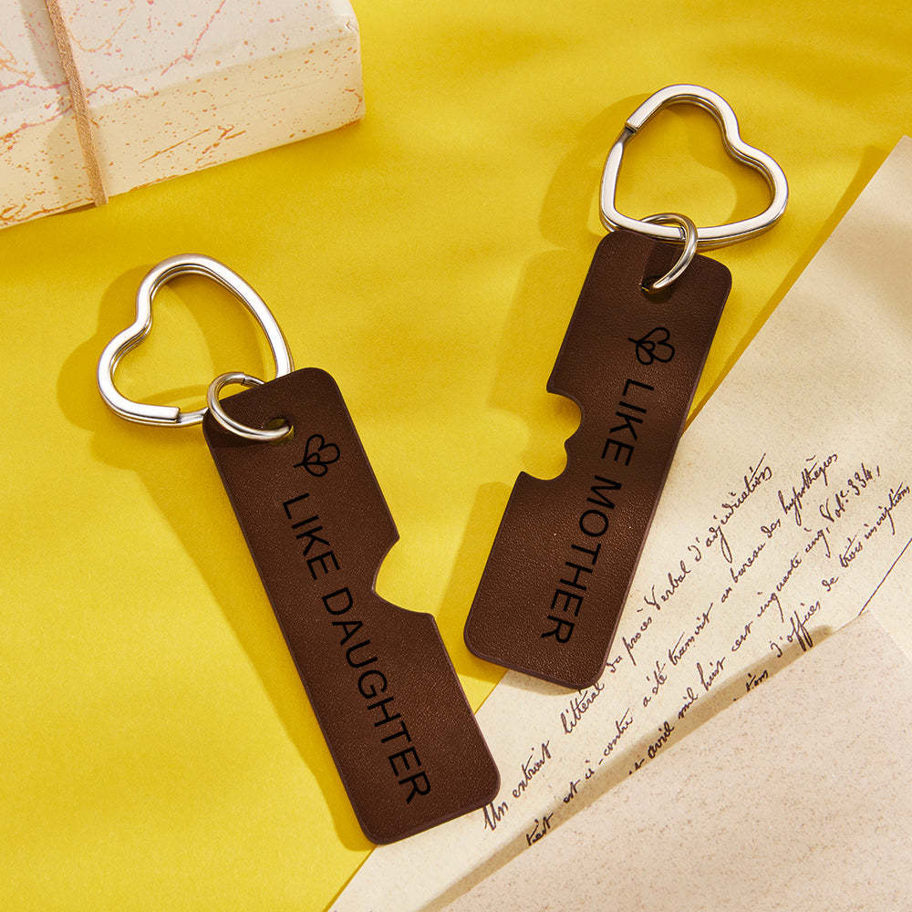 Custom Engraved Keychain Mom & Daughter Leather Keyrings Gift for Her - soufeelus