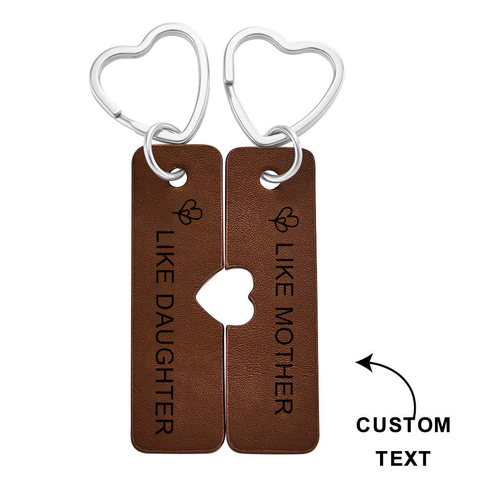 Custom Engraved Keychain Mom & Daughter Leather Keyrings Gift for Her - soufeelus