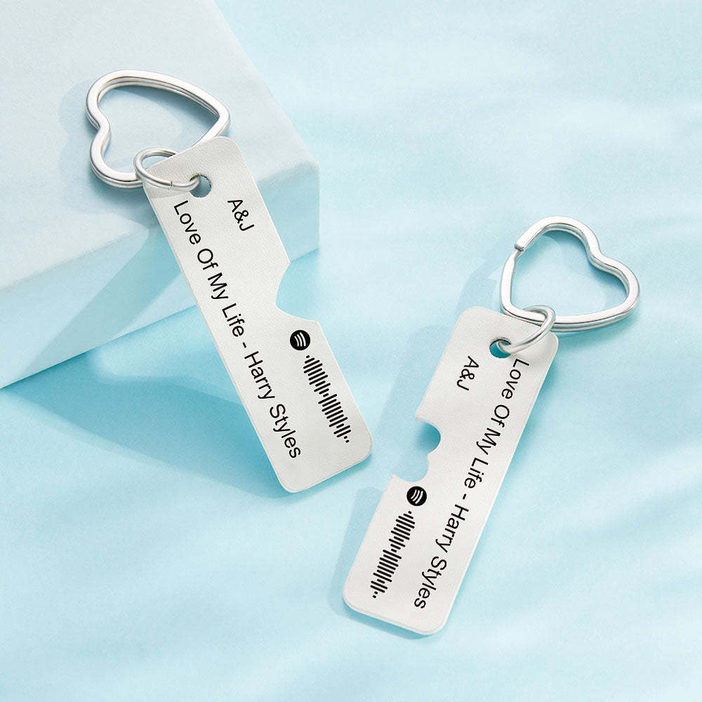 Custom Spotify Code Keychain Personalized Engraved Pair of Leather Keychain Gift for Her - soufeelus