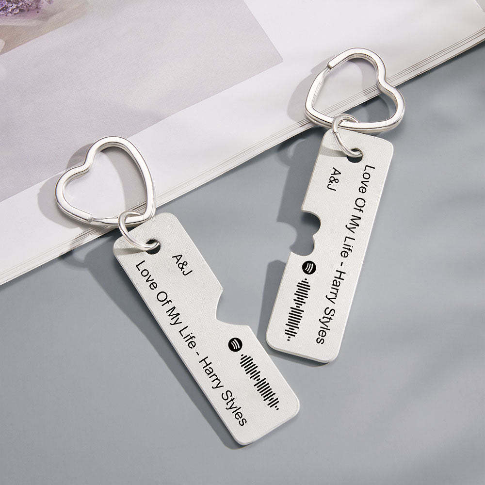 Custom Spotify Code Keychain Personalized Engraved Pair of Leather Keychain Gift for Her - soufeelus