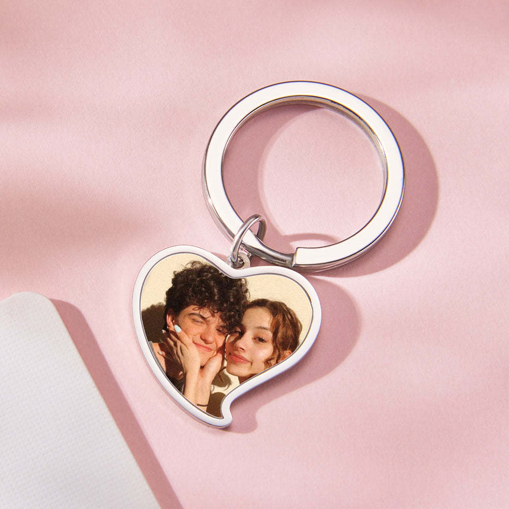 Custom Photo Keychain Heart-shaped Stainless Steel Keychain Gift for Lover - soufeelus