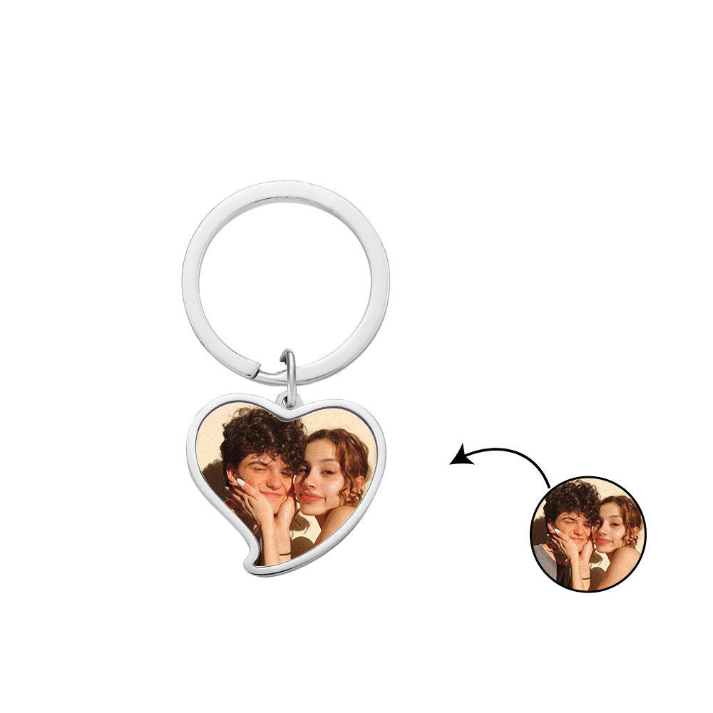 Custom Photo Keychain Heart-shaped Stainless Steel Keychain Gift for Lover - soufeelus