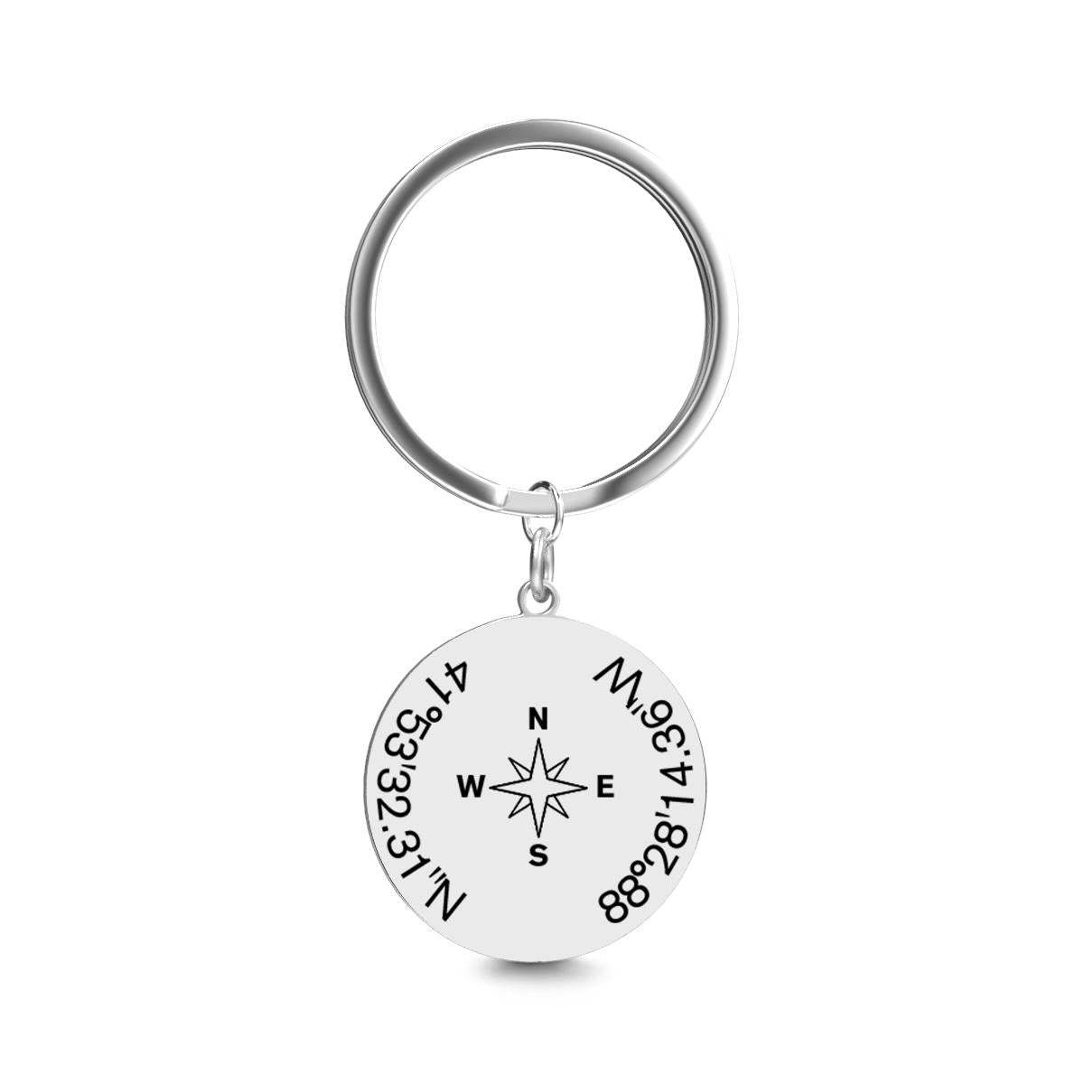 Custom Coordinates Keychain with Compass - Custom Latitude Longitude Keychain - soufeelus