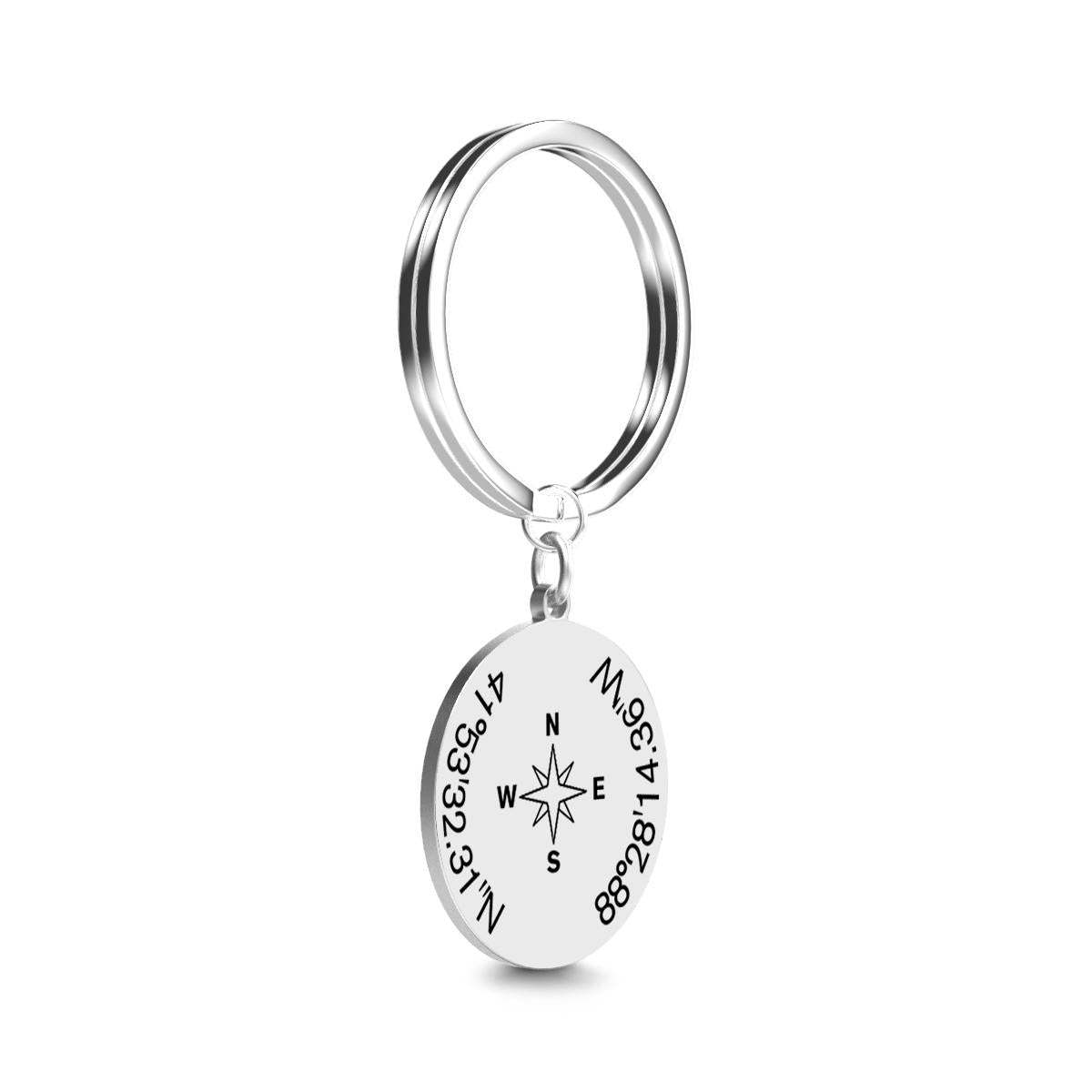 Custom Coordinates Keychain with Compass - Custom Latitude Longitude Keychain - soufeelus