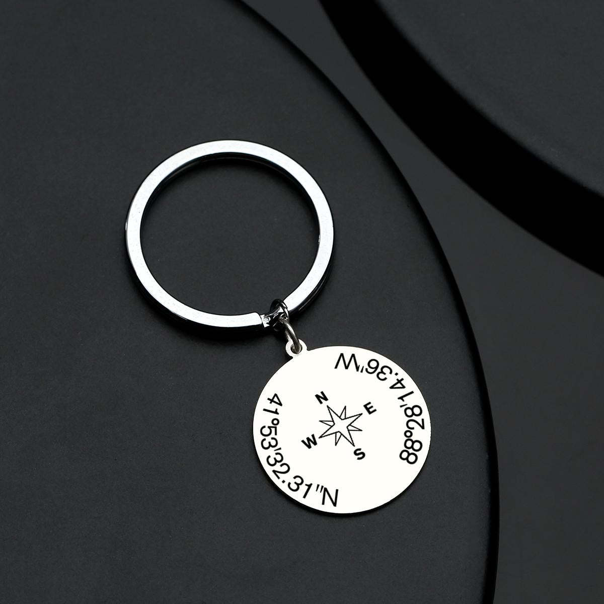 Custom Coordinates Keychain with Compass - Custom Latitude Longitude Keychain - soufeelus