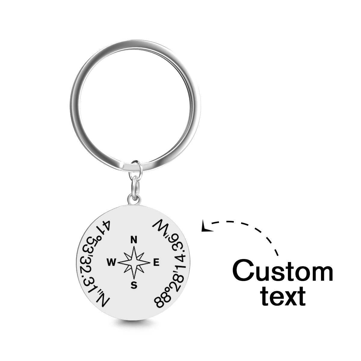 Custom Coordinates Keychain with Compass - Custom Latitude Longitude Keychain - soufeelus