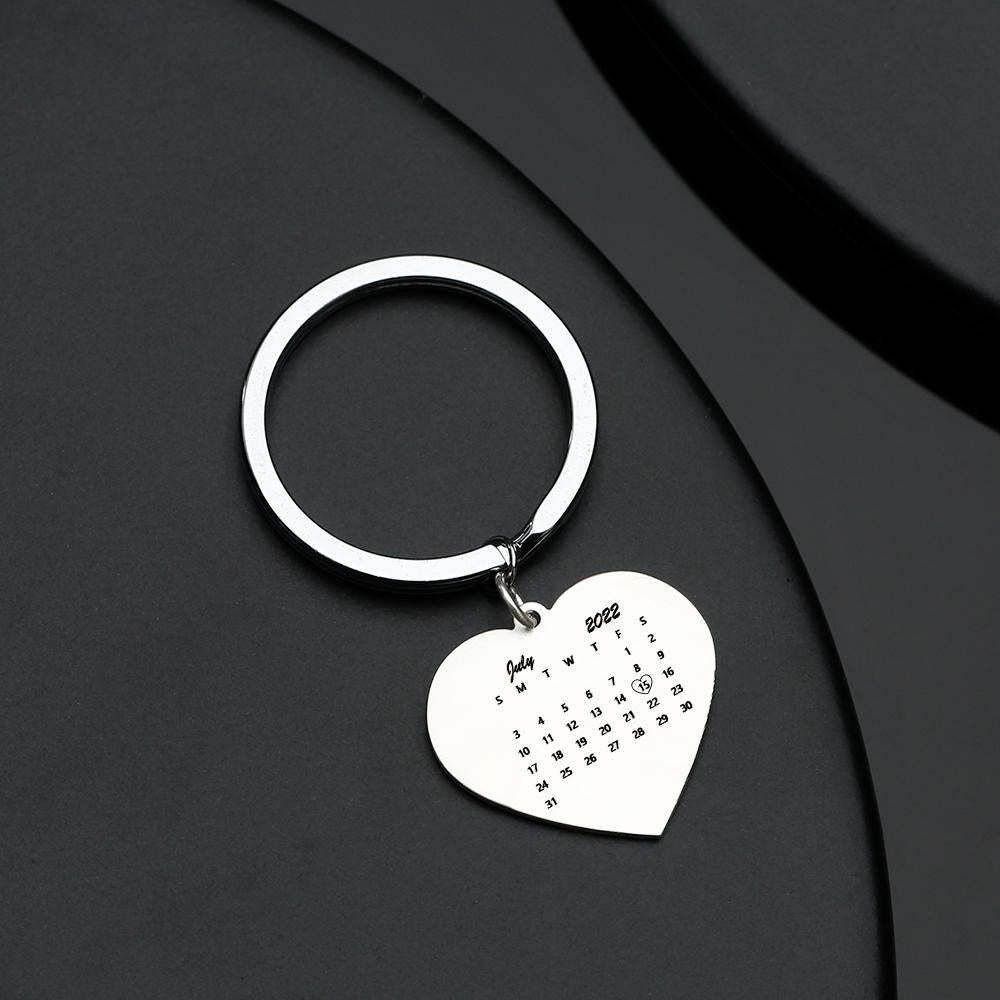 Personalized Calendar and Photo Keychain, Heart Keychain, Anniversary Gift for Couple - soufeelus