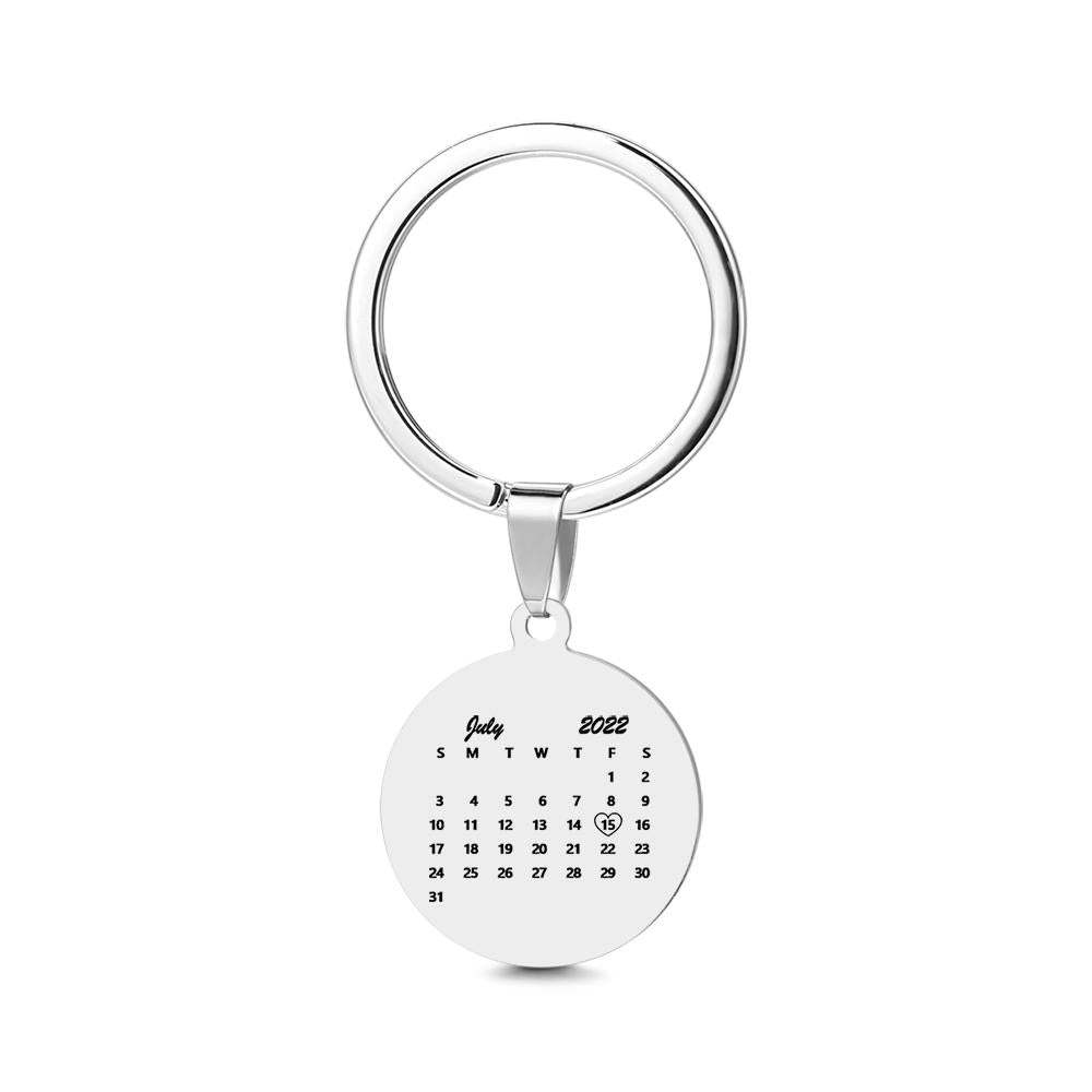 Round Tag Photo Keychain With Lettering Customizable Date Stainless Steel Anniversary Gift - soufeelus