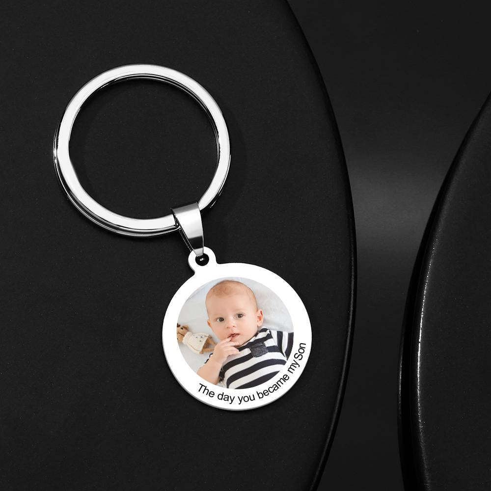 Round Tag Photo Keychain With Lettering Customizable Date Stainless Steel Anniversary Gift - soufeelus
