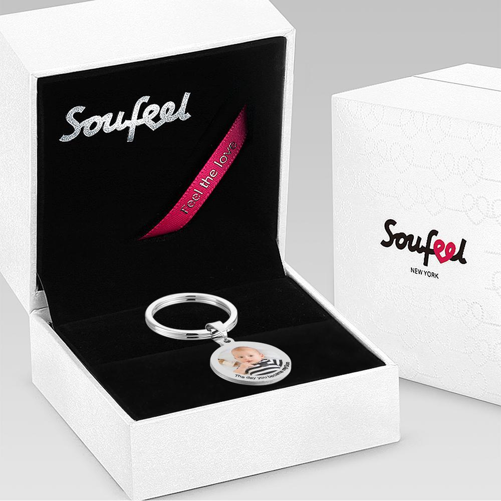 Round Tag Photo Keychain With Lettering Customizable Date Stainless Steel Anniversary Gift - soufeelus