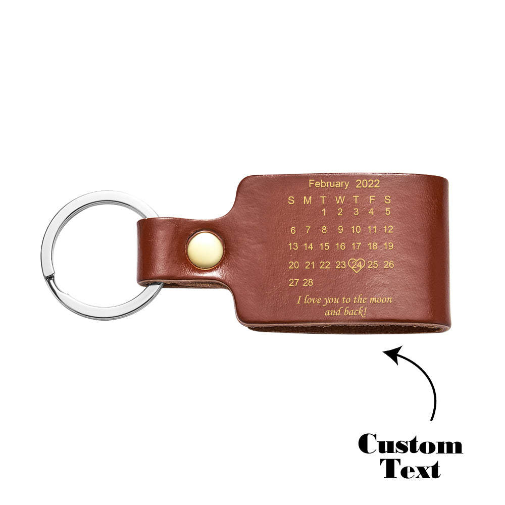 Custom Engraved Calendar Date Keychain Leather Keyring Anniversary Gift - soufeelus