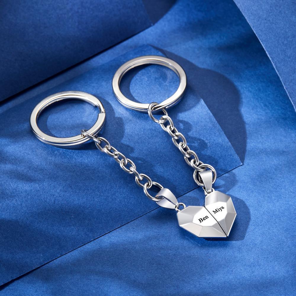 Custom Engraved Keychain Magnetic Matching Heart Keychains Gift for Couple - soufeelus