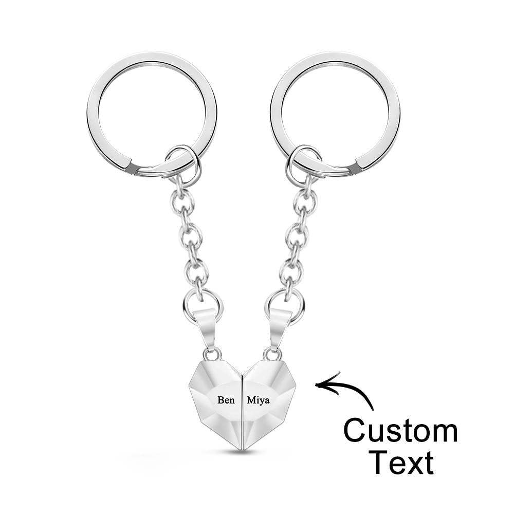 Custom Engraved Keychain Magnetic Matching Heart Keychains Gift for Couple - soufeelus