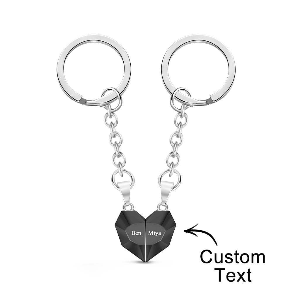 Custom Engraved Keychain Magnetic Matching Heart Keychains Gift for Couple - soufeelus