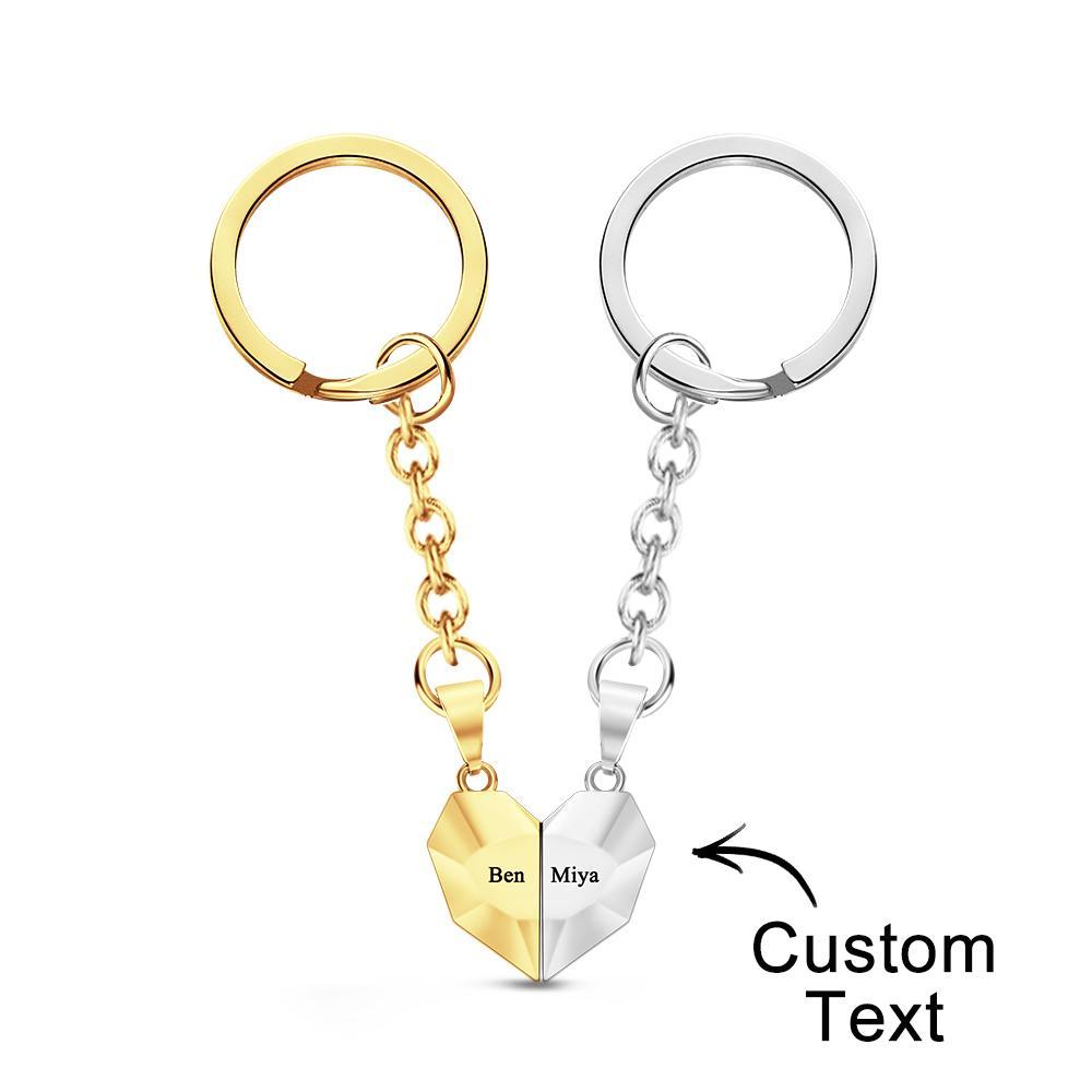 Custom Engraved Keychain Magnetic Matching Heart Keychains Gift for Couple - soufeelus