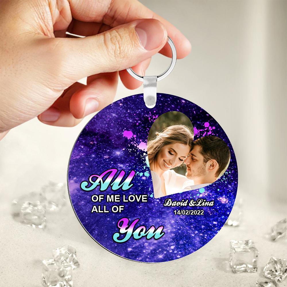 Custom Photo Engraved Keychain Round For Couples On Valentines Day - soufeelus