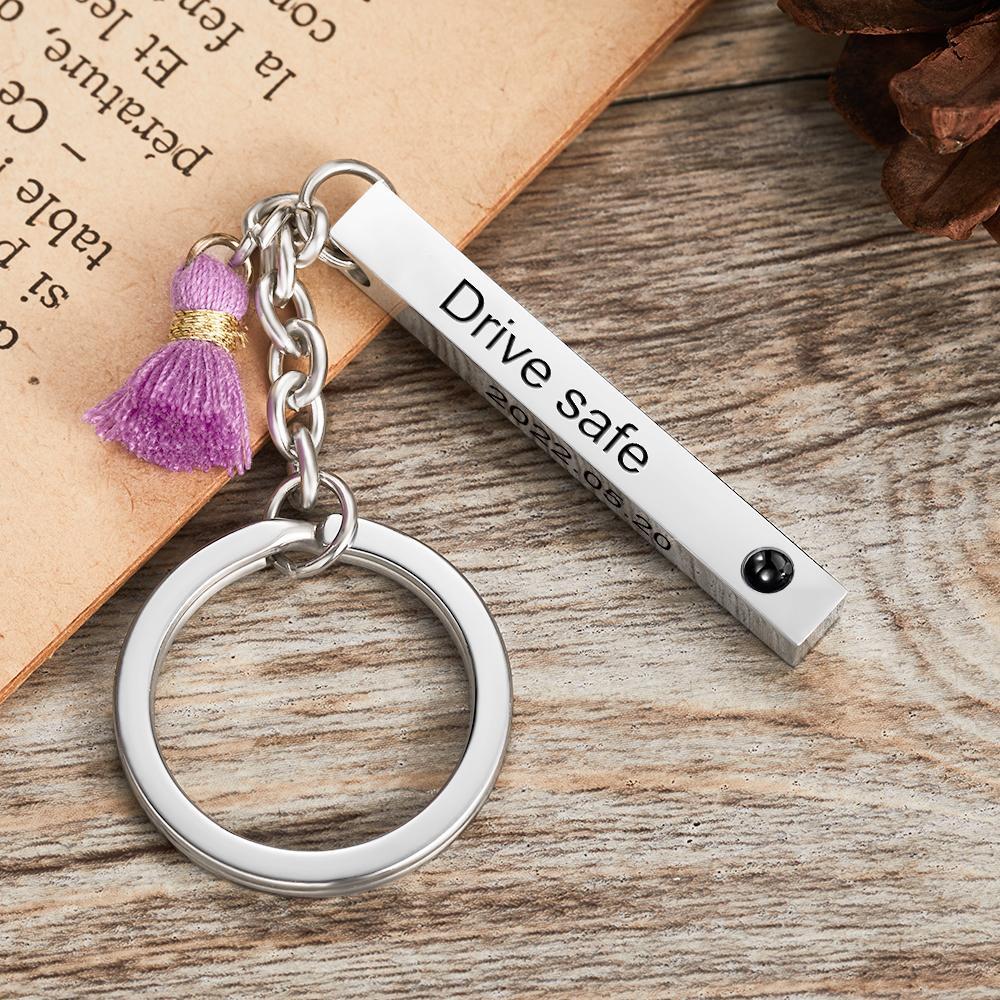 Customized Projection Photo Text Keychain Personalized Anniversary Gift For Men - soufeelus