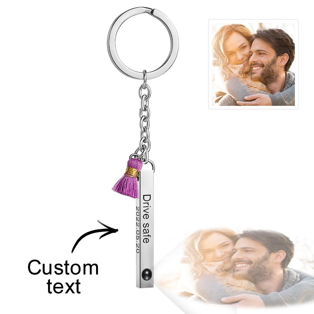 Customized Projection Photo Text Keychain Personalized Anniversary Gift For Men - soufeelus