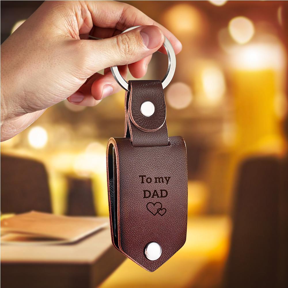 Custom Leather Photo Text Keychain Drive Safe Keychain Anniversary Gift For Dad With Engraved Text - soufeelus