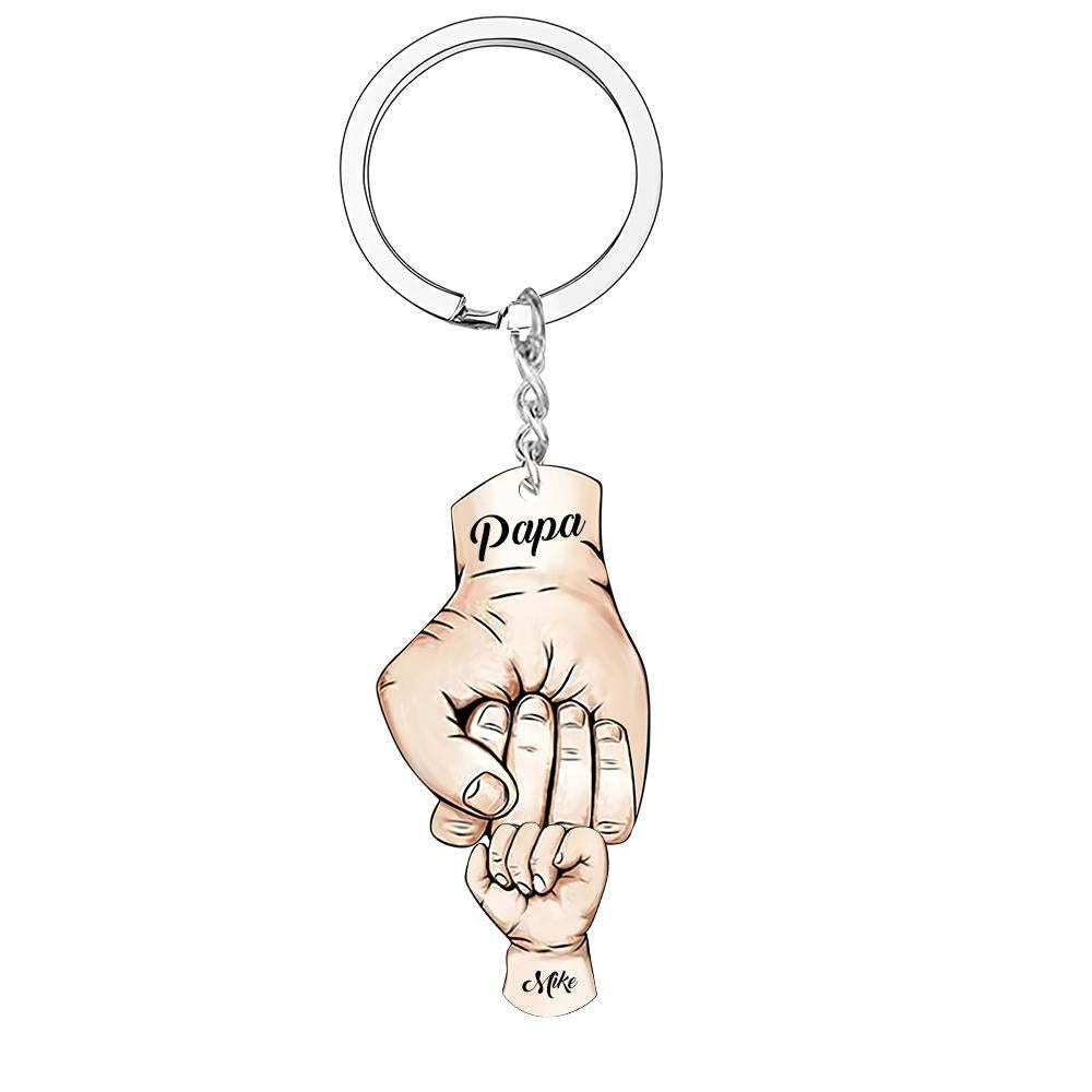 Custom Words Engraved Hand Shaped Keychain For Father's Day Holding Hands - soufeelus