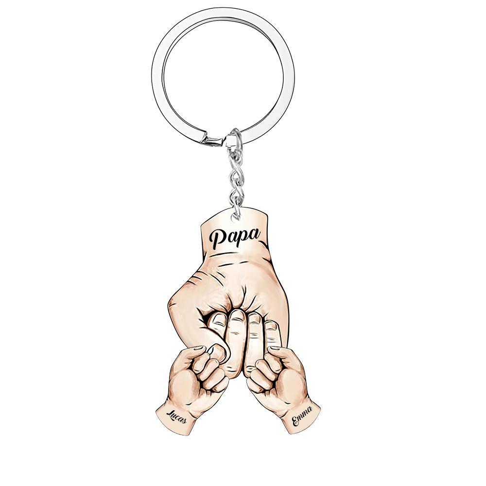 Custom Words Engraved Hand Shaped Keychain For Father's Day Holding Hands - soufeelus