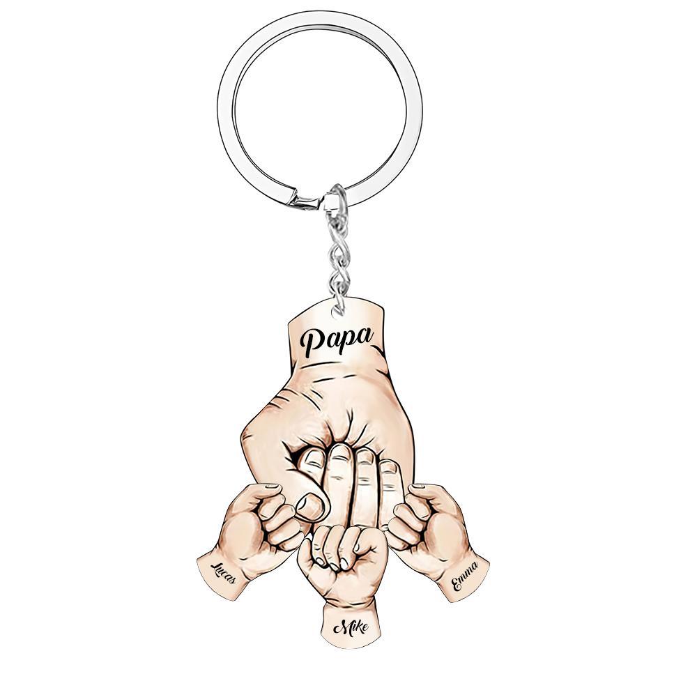 Custom Words Engraved Hand Shaped Keychain For Father's Day Holding Hands - soufeelus